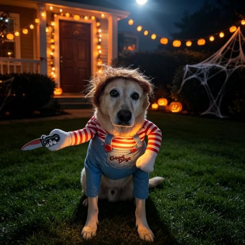 Dog Halloween Costumes, Funny Dog Killer Doll Costume with Wig and Knife, Adjustable Pet Halloween Cosplay Costume for Small Medium Large X-Large Dogs (XX-Large) - Image 4