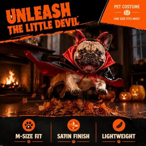 Halloween Pet Devil Costume Set for Dogs & Cats, Vampire Cape with Devil Horn Headband, Adjustable Pet Halloween Costume for Halloween Party, Photo Props(Black & Red, M) - Image 6