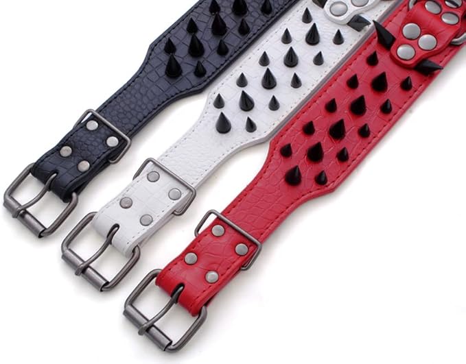 Serijoars Spiked Studded Dog Collar, PU Leather Dog Collar, Adjustable Pet Collars for Medium or Large Breed Pet (M, Gold Brown3)