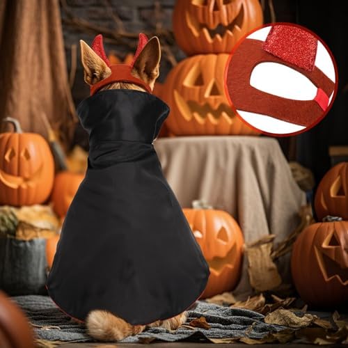 3pcs Dog Vampire Devil Costume, Dracula Dog Costume with Cape Headband Bow Tie for Small Medium Pets Halloween Party - Image 6