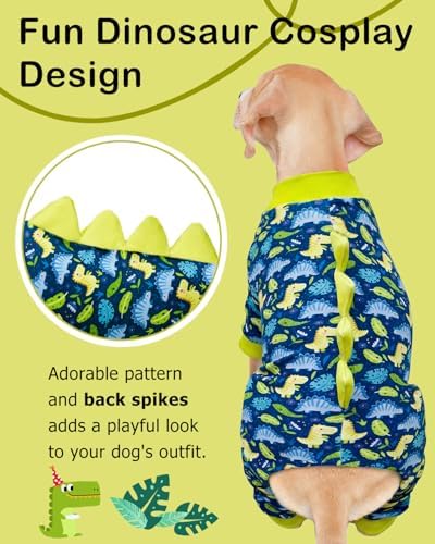 CuteBone Dinosaur Costume Dog Pajamas, Stretchy Spandex Crystal Velvet Sleepwear Coat for Small Dogs, Soft & Warm Pet Outfit Clothes for Cold Weather, Cozy Pullover Design COSP10-4XL - Image 2