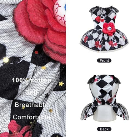 Skeleton Halloween Costume for Dogs & Cats - Funny Puppy Dress with Flower - Image 3