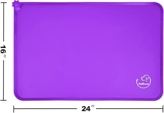 Silicone Waterproof Dog Cat Pet Feeding Mats, Non Slip, Easy Clean Pet Dog Cat Bowl Mats Placemat (24" x 16") Purple