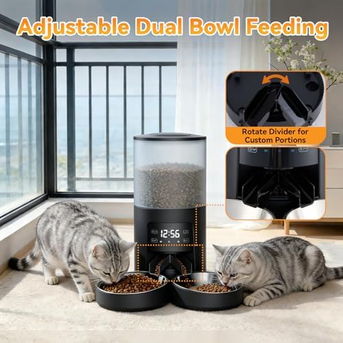 NEWBULIG Automatic Cat Feeder for 2 Cats 6L Dog Food Dispenser, Black