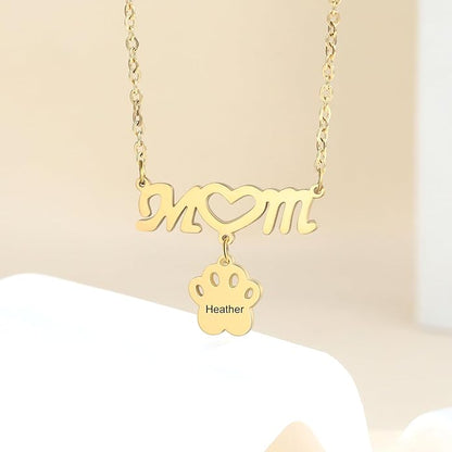 Personalized Cute Dog Cat Paw Name Necklace Forever Love Custom Heart Pendant Pet Name Necklace Gift for Pet Lovers