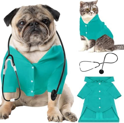 Dog Doctor Costume Cat Surgeon Nurse Costumes with Stethoscope, Green, M by Huhumy