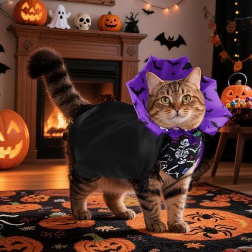Dog Halloween Costumes with Black Bandana, Dog Vampire Cloak Cape(Purple,S) - Image 5