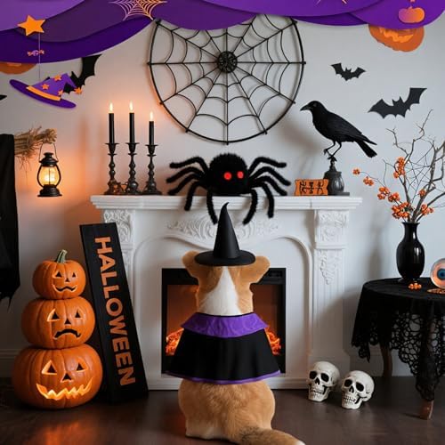 Dog Witch Costume - Dog Halloween Costume Adjustable Wizard Cape with Sewn PumpkinBrooch Witch Hat for Medium to Large Halloween Set for Parties Photo Shoots Daily Cosplay - Image 6