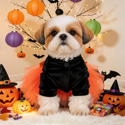 Dog Halloween Costume - Pumpkin Tutu Dress for Small Dogs & Puppies, Cute Holiday Pet Apparel with Bowtie, Fall Party Outfit L-Pumpkin Large - Image 4