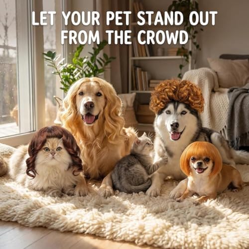 6 Pack Funny Cat and Dog Wigs, Soft Pet Cosplay Costume with Adjustable Straps, for Halloween Christmas Party Dress-Up, Ideal Gift for Pet Lovers - Image 2