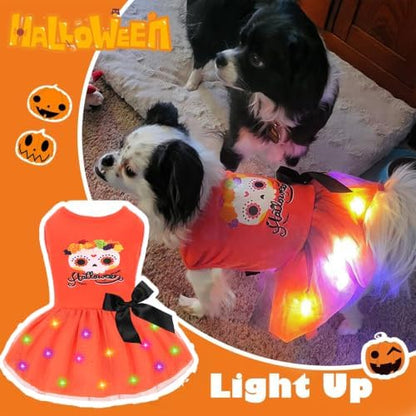 Dog Halloween Dress with Led Light Wreath Puppy Clothes Costumes Outfits for Small Dog Girl - Image 4