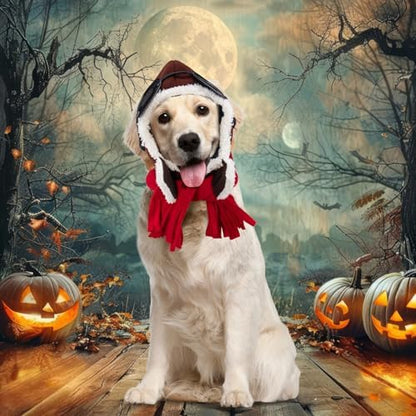 Dog Pilot Costume Dog Halloween Costume Aviator Hat with Goggles and Scar - Image 5