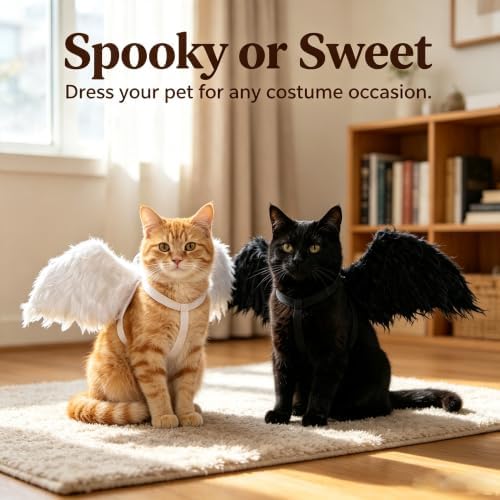 Dog Cat Halloween Costumes, New Fairy Angel Wings for Dogs&Cats Costume Halloween, Adjustable Pet Cosplay Costume for Small to Large Dogs Cats(Black) - Image 3