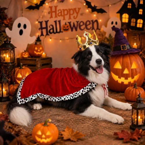 Dog Halloween Costumes for Medium Dogs,Funny Dog Costume King Crown Cape(M) - Image 2