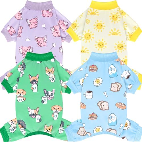 XPUDAC 4 Pack Small Dog Pajamas, Soft Comfy Dog Onesie Pjs, Cute Puppy Clothes Lightweight Pet Outfit Stretchy Pet Clothes for Boy Girl, XL by XPUDAC
