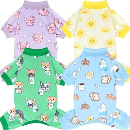 XPUDAC 4 Pack Small Dog Pajamas, Soft Comfy Dog Onesie Pjs, Cute Puppy Clothes Lightweight Pet Outfit Stretchy Pet Clothes for Boy Girl, XL by XPUDAC