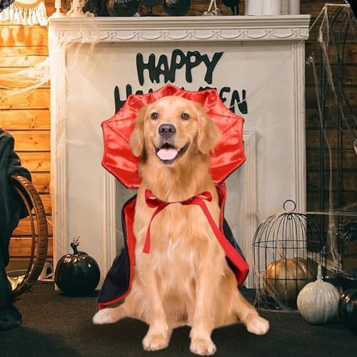ROSAUI Halloween Pet Vampire Cape – 23.62″ Adjustable Red & Black Costume for Large Dogs (Golden Retriever, Labrador, German Shepherd) Spooky Cloak with Stand-Up Collar (L Size) - Image 6