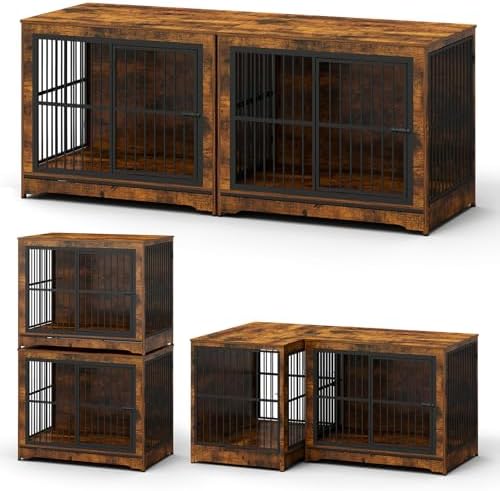Yafylly 86" Double Dog Crate Furniture, Corner Dog Kennel Furniture