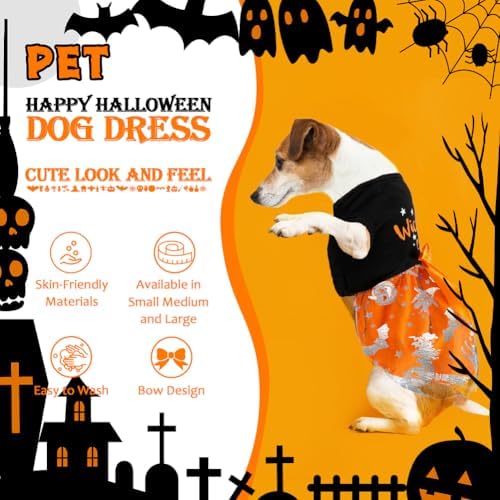 Dog Halloween Costumes Dog Dress Halloween Costumes for Dogs Funny Puppy Dress with Bow for Small Medium Large Dogs Pumpkin Witch Bat Pet Costume Halloween - Image 3