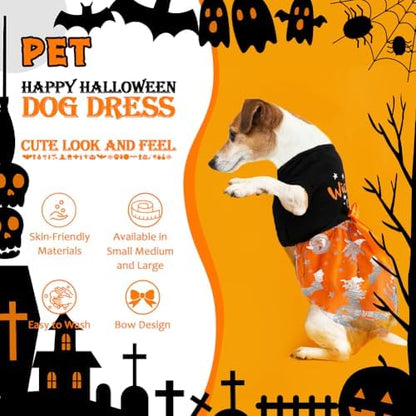 Dog Halloween Costumes Dog Dress Halloween Costumes for Dogs Funny Puppy Dress with Bow for Small Medium Large Dogs Pumpkin Witch Bat Pet Costume Halloween - Image 3