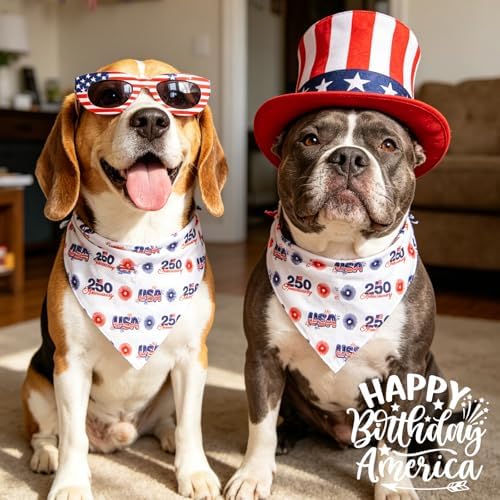 250th Anniversary Dog Bandana, American Flag Triangle Scarf, Adjustable Snap Button Patriotic Neckwear for Large Breeds (30-75lbs) - Image 3