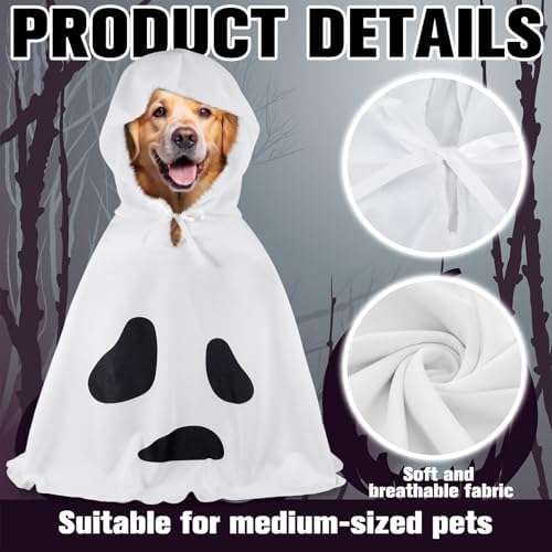 Halloween Dog Ghost Costume White Dalmatian Pet Costume with Hats Ghost Costumes for Dogs Cats Pet Cosplay Cape Halloween Cats Clothes for Party Decorations(Large) - Image 3