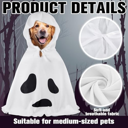 Halloween Dog Ghost Costume White Dalmatian Pet Costume with Hats Ghost Costumes for Dogs Cats Pet Cosplay Cape Halloween Cats Clothes for Party Decorations(Large) - Image 3