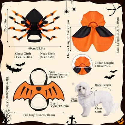 3 Pcs Halloween Costume for Dog Cat, Spider Bat Wings Cape, Orange, S - Image 2