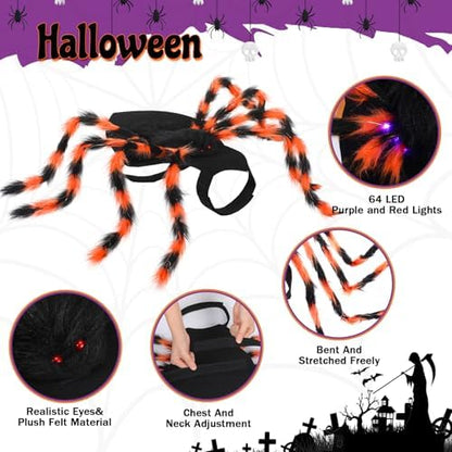 JaGely 2 Pcs Halloween Spider Dog Costume with LED Headband Body, Orange - Image 3