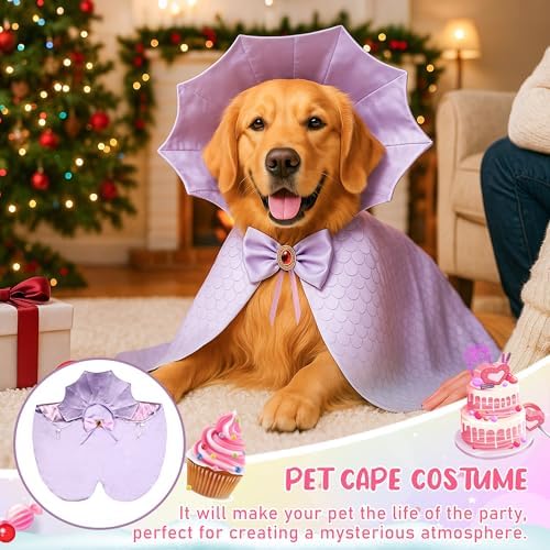 Dog Halloween Costume Cape Vampire Cloak with Bow Tie (Purple Scales, LXL) - Image 2