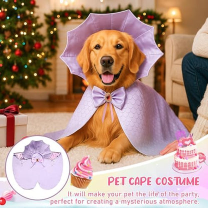 Dog Halloween Costume Cape Vampire Cloak with Bow Tie (Purple Scales, LXL) - Image 2