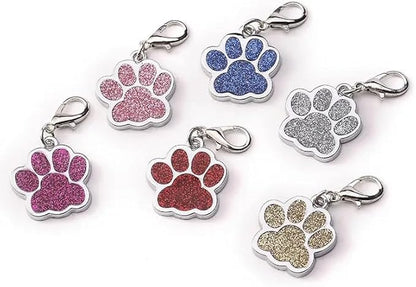 Cute Personalized Pet Name Tags for Cats/Dogs - Glitter Custom pet id tag, Dog id Tags Engraved for Pets, Customizable cat tag, pet Collar Charms, Dog Name tag (Paw-Shaped-Small: Red)