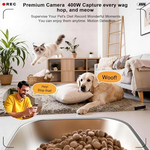 Automatic Cat Feeder with 4K Camera,2.4G Auto Dog Feeder w Night Vision,Pet Feeder w2-Way Audio,Timed Cat Feeders for Dry Food,Dogs Food Dispenser w APP Control 5L