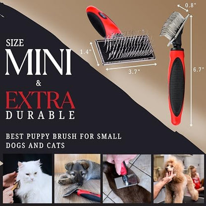 Mini Brush for Dogs and Cats - Coated Tips Massage Skin - Long Pins Remove Mats, Tangles in Long and Poodle Fur - Image 2