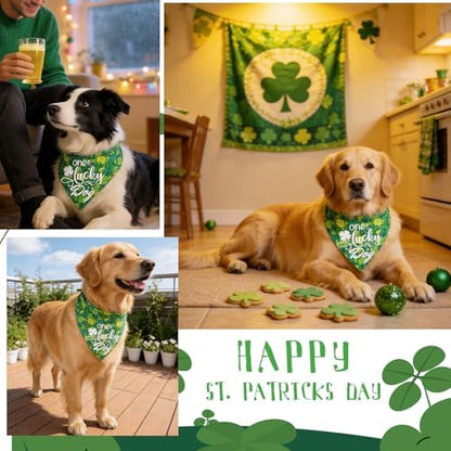 Dog Bandana for St. Patricks Day 2-in-1 Reversible - One Lucky Dog & 4-Leaf Clover Design, Pet Scarf with Snap Button Cute Lucky Holiday Costumes, Large & Giant Breeds (75lbs+) - Image 4