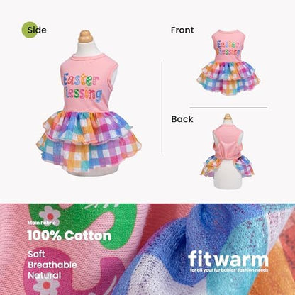 Fitwarm Easter Blessing Dog Dress, Easter Outfit for Small Dogs Girl, Colorful Pet Clothes, Pink, Blue, Orange, White, XXS - Image 3
