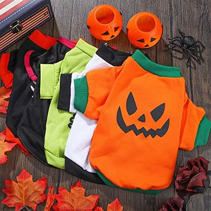 Weewooday 5 Pcs Halloween Dog Shirts Pet Costume Printed,Scary Pattern,M - Image 4