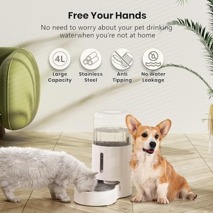 CZPET Dog Water Dispenser, Widen Mouth Gravity Refilling (4L, White)
