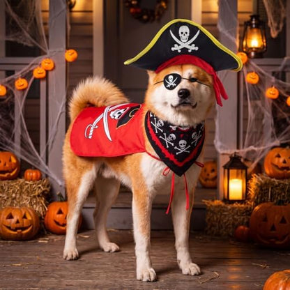 Huhumy 4 Pcs Dog Pirate Costume Hat Cape Bandana, Red, Double Extra Large - Image 3