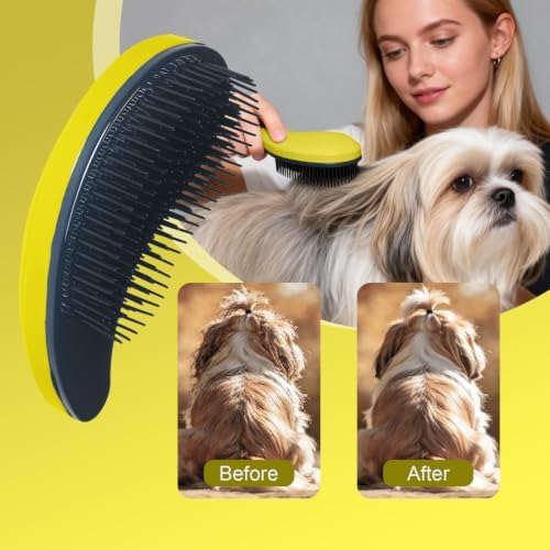 Small Dog Brush, Skin-friendly Soft Bristles (Yellow) - Image 5
