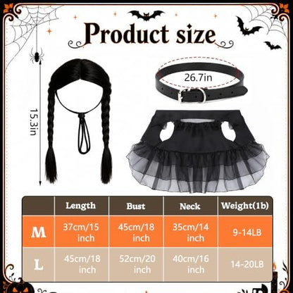 3 Pcs Halloween Dog Dress Costume with Belt Wig, Black Cute Pet Costume (M) - Image 2