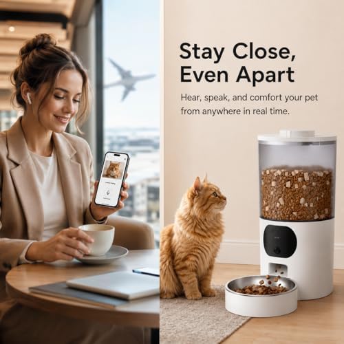 Automatic Cat Feeder with 2K Camera, Smart Pet Feeder with App Control for Cats & Small Dogs, 2-Way Audio & Motion Alerts, 5L WiFi Automatic Dog Feeder with Night Vision