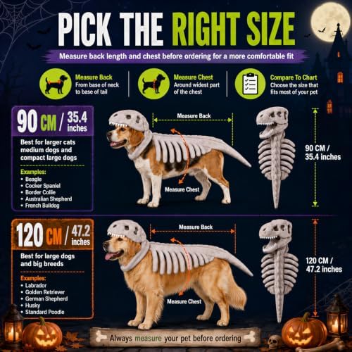 Pet Dinosaur Skeleton Costume for Cat Dog Halloween (Black 47.2in) - Image 5