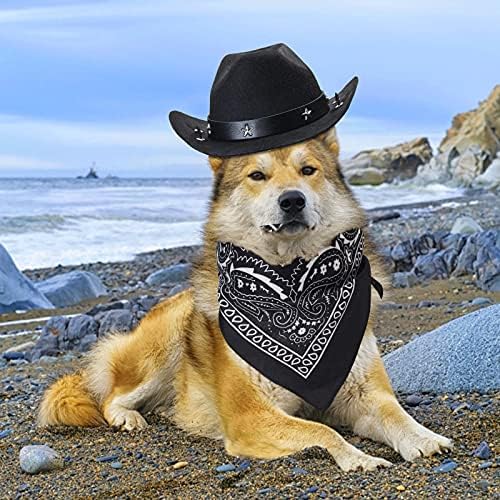 Yewong Pet Cowboy Costume Accessories - Dog Cat Pet Size Cowboy Hat and Bandana Scarf West Accessories for Puppy Kitten Party Festival and Daily Wearing Set of (Black Hat+Black Bandana) - Image 4