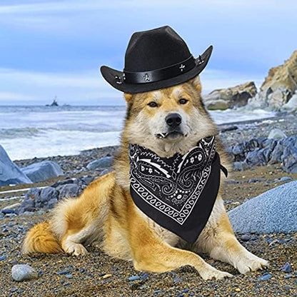 Yewong Pet Cowboy Costume Accessories - Dog Cat Pet Size Cowboy Hat and Bandana Scarf West Accessories for Puppy Kitten Party Festival and Daily Wearing Set of (Black Hat+Black Bandana) - Image 4