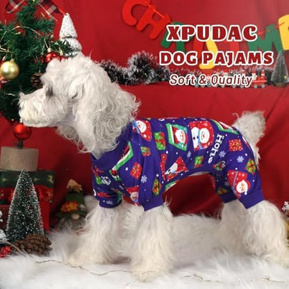 Xpudac 4 Pack Dog Christmas Pajamas Reindeer Puppy Clothes Cute Santa Claus Dog Pajamas Costumes Outfit Red Green 2XL - Image 4
