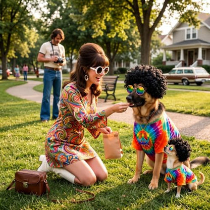 Kinlop 4 Pcs Hippie Dog Costume Halloween Pet Costume Accessories Includes 60s 70s Colorful Tie Dye T-Shirt Funky Wig Peace Sign Necklace and Sunglasses for Party Dress Up(XXL) - Image 6