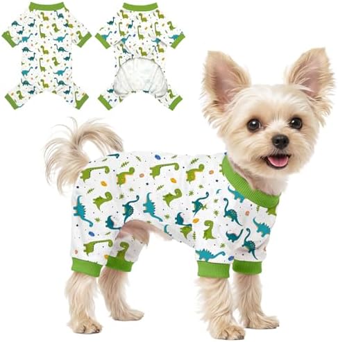 Dog Pajamas for Small Medium Dogs Pjs Green Dinosaurs Dog Onesie Breathable Puppy Pj Pet Stretchy Soft Sleepwear for Spring Summer Costume-S by Ruirichfun