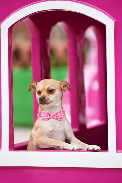 Lionheart glory Pink Plaid Dog Collar, Adjustable Dog Collar with Bowtie, Pet Gift Girl Collar for Dog Soft Bowtie Dog Collars for Medium Dogs