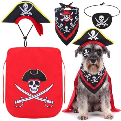 Huhumy 4 Pcs Dog Pirate Costume Hat Cape Bandana, Red, Extra Large by Huhumy
